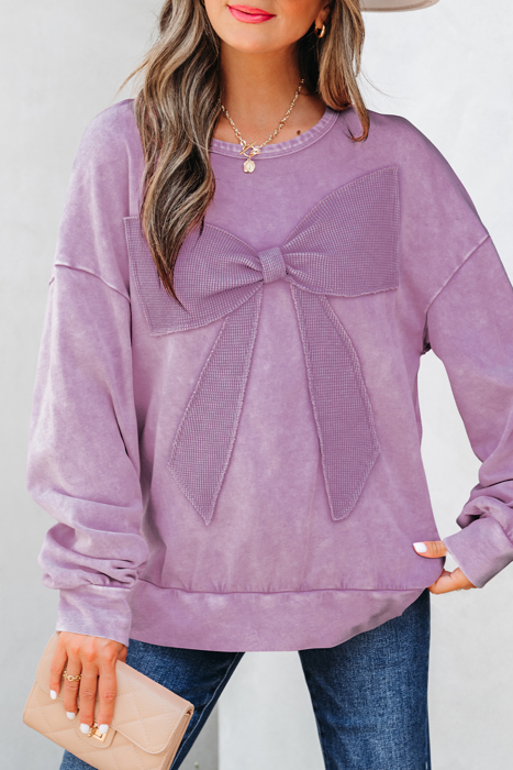 HIDDEN GEMS | Bow Patchwork Mineral Wash Sweatshirt