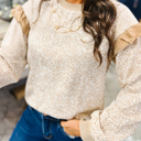  HIDDEN GEMS | Leopard Ruffle Ribbed Trim Sweatshirt