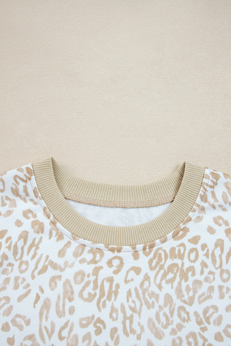 HIDDEN GEMS | Leopard Ruffle Ribbed Trim Sweatshirt