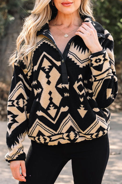 HIDDEN GEMS | Western Aztec Fleece Half Buttoned Sweatshirt