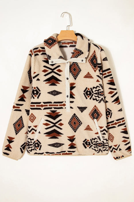 HIDDEN GEMS | Western Aztec Fleece Half Buttoned Sweatshirt