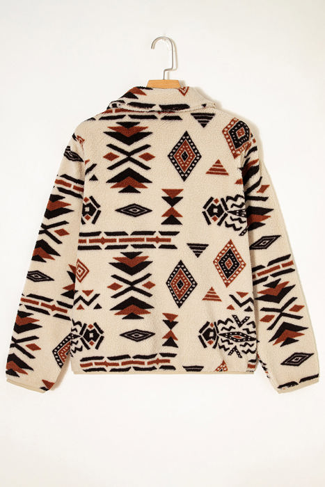 HIDDEN GEMS | Western Aztec Fleece Half Buttoned Sweatshirt