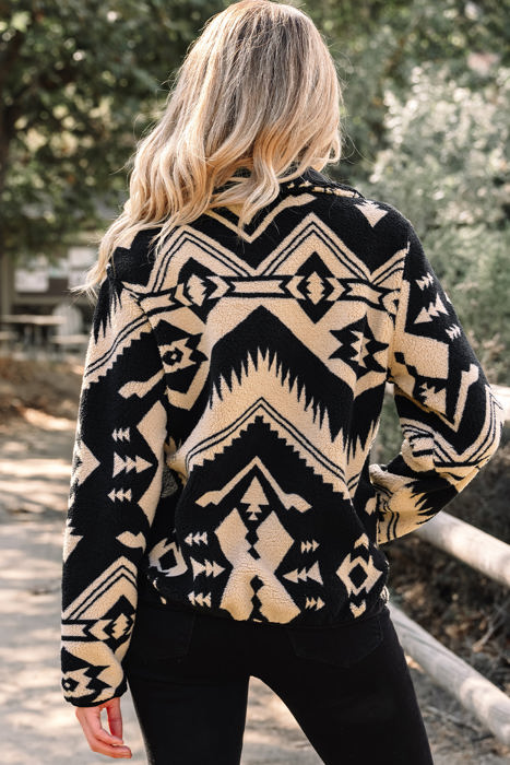 HIDDEN GEMS | Western Aztec Fleece Half Buttoned Sweatshirt
