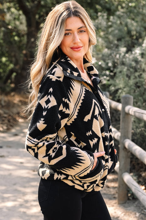 HIDDEN GEMS | Western Aztec Fleece Half Buttoned Sweatshirt