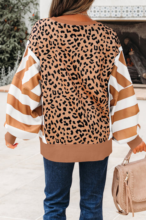 HIDDEN GEMS | Leopard Stripe Patchwork Sweatshirt