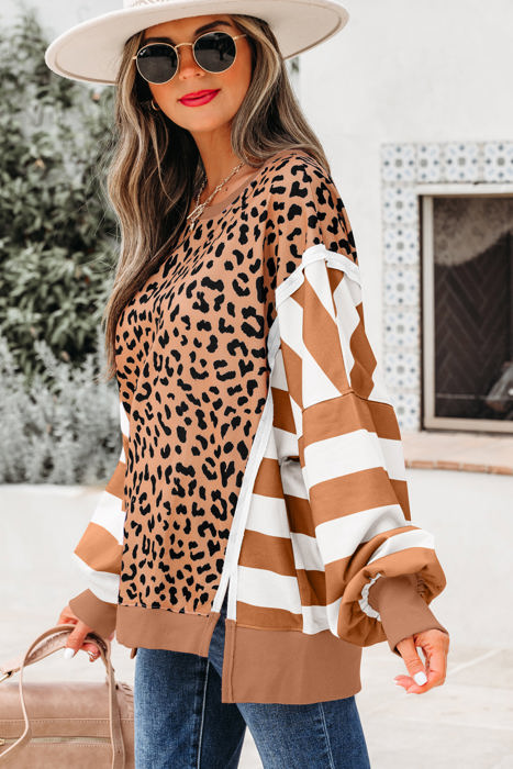 HIDDEN GEMS | Leopard Stripe Patchwork Sweatshirt