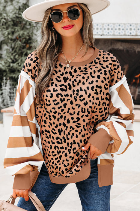 HIDDEN GEMS | Leopard Stripe Patchwork Sweatshirt