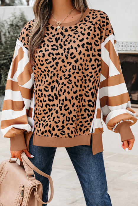 HIDDEN GEMS | Leopard Stripe Patchwork Sweatshirt