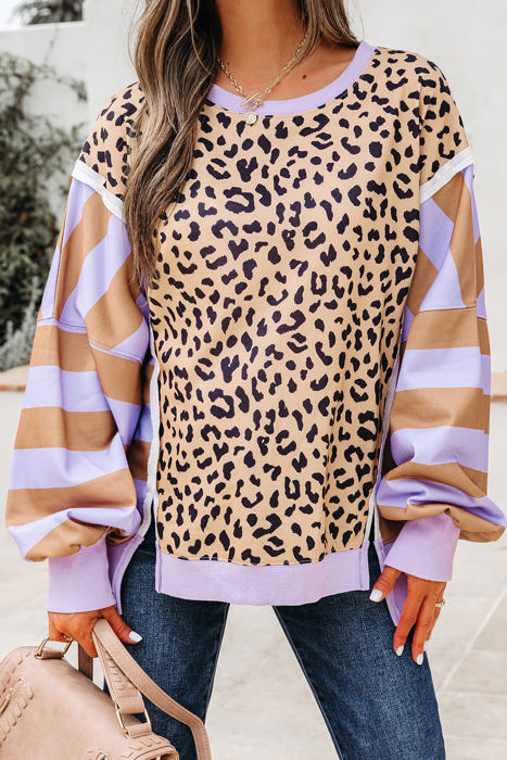 HIDDEN GEMS | Leopard Stripe Patchwork Sweatshirt