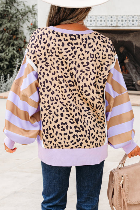 HIDDEN GEMS | Leopard Stripe Patchwork Sweatshirt