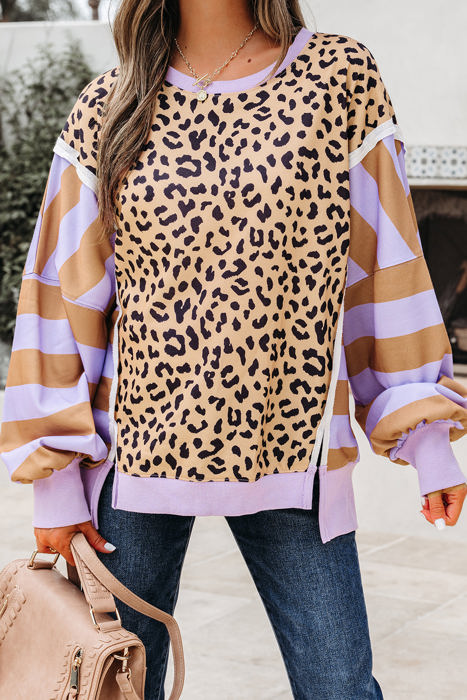HIDDEN GEMS | Leopard Stripe Patchwork Sweatshirt