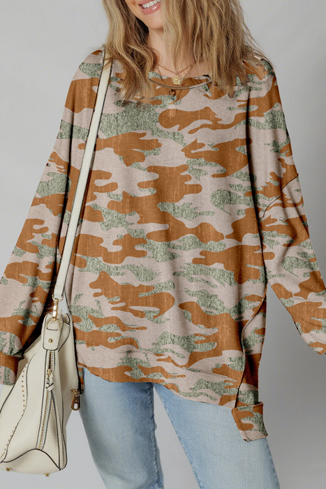 HIDDEN GEMS | Camo Reverse Seam Drop Shoulder Sweatshirt
