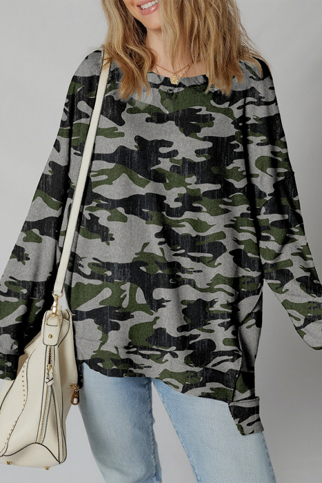 HIDDEN GEMS | Camo Reverse Seam Drop Shoulder Sweatshirt