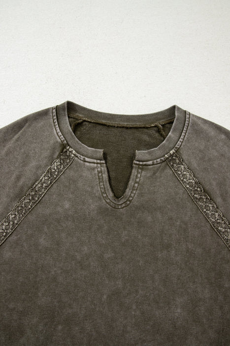 HIDDEN GEMS | Lace Patchwork Mineral Wash Raglan Sweatshirt