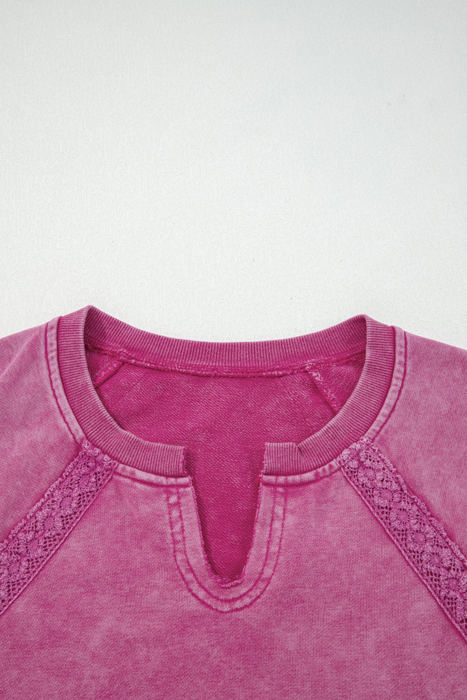HIDDEN GEMS | Lace Patchwork Mineral Wash Raglan Sweatshirt