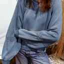  HIDDEN GEMS | Lace Patchwork Mineral Wash Raglan Sweatshirt