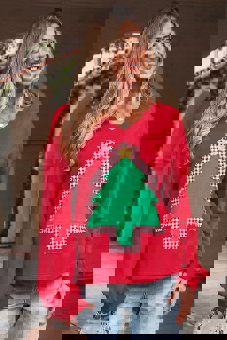 HIDDEN GEMS | Christmas Tree Plaid Patchwork Sweatshirt