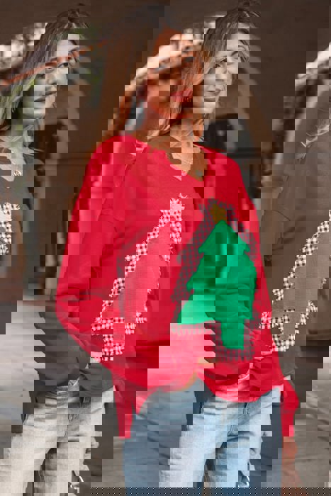 HIDDEN GEMS | Christmas Tree Plaid Patchwork Sweatshirt