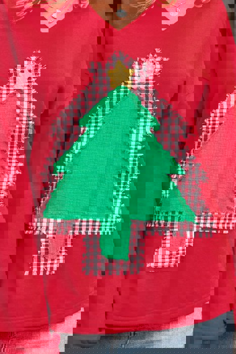 HIDDEN GEMS | Christmas Tree Plaid Patchwork Sweatshirt