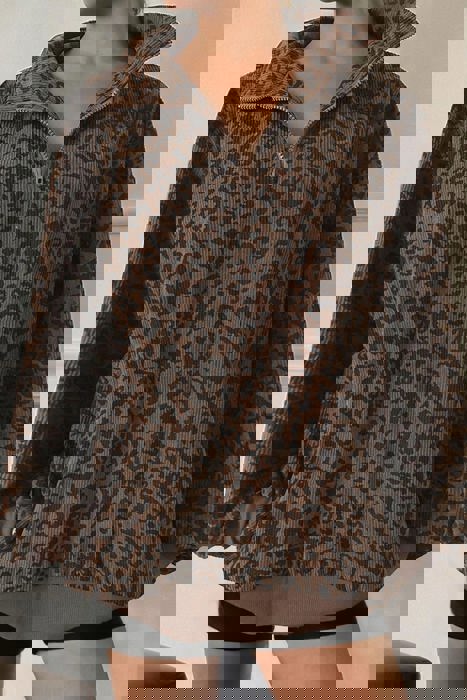 HIDDEN GEMS | Leopard Corduroy Quarter-Zip Sweatshirt