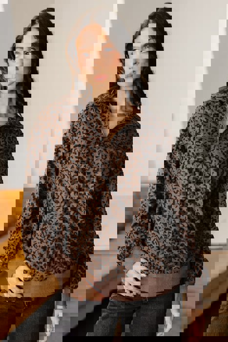 Leopard Corduroy Quarter-Zip Sweatshirt