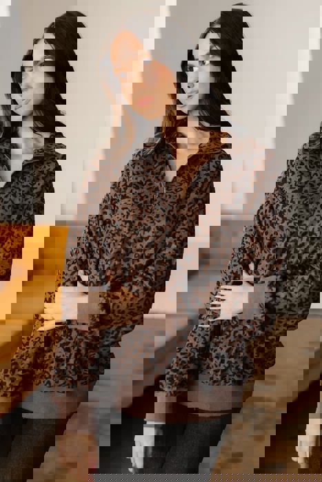 Leopard Corduroy Quarter-Zip Sweatshirt