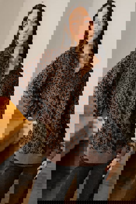 Leopard Corduroy Quarter-Zip Sweatshirt