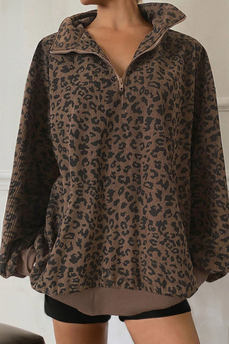 HIDDEN GEMS | Leopard Corduroy Quarter-Zip Sweatshirt