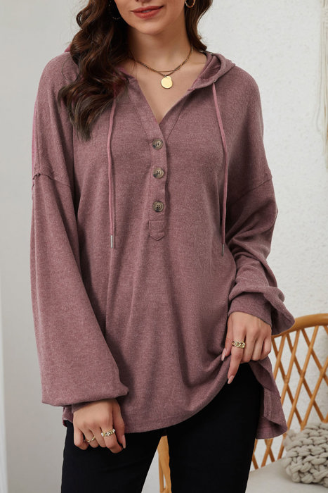 SALE! Everyday Soft Buttoned Top w/Hoodie