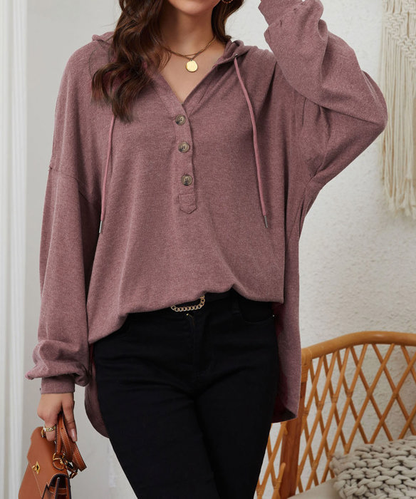 SALE! Everyday Soft Buttoned Top w/Hoodie