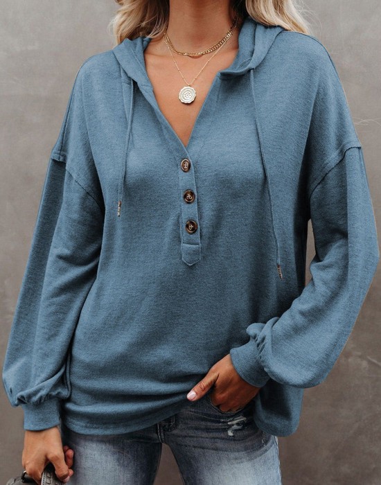 SALE! Everyday Soft Buttoned Top w/Hoodie