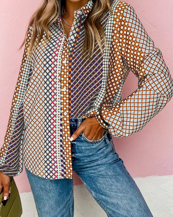 The Darlene Abstract Button-Down Blouse