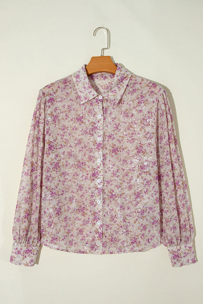 HIDDEN GEMS Fawn Floral Foil Print Shirt