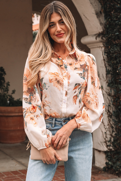 HIDDEN GEMS | Floral Puff Sleeve Collared Shirt