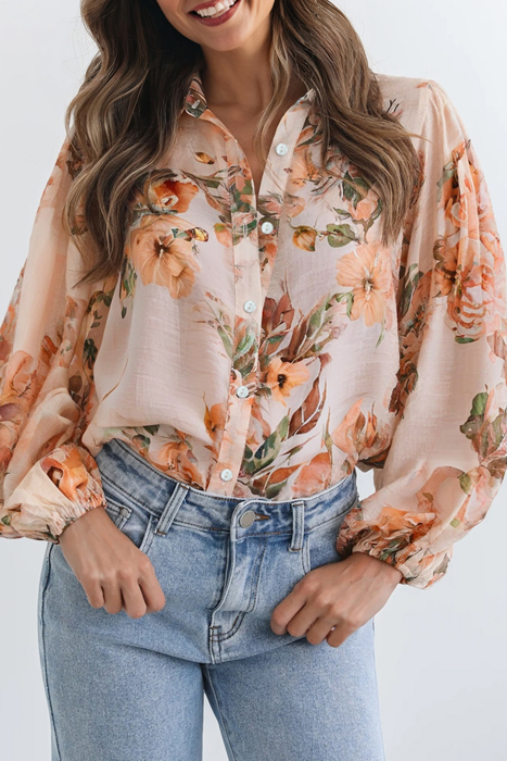 HIDDEN GEMS | Floral Puff Sleeve Collared Shirt