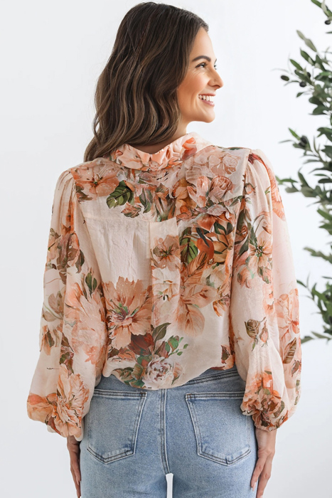 HIDDEN GEMS | Floral Puff Sleeve Collared Shirt