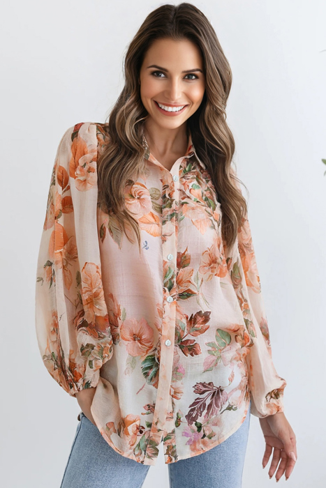 HIDDEN GEMS | Floral Puff Sleeve Collared Shirt