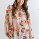  HIDDEN GEMS | Floral Puff Sleeve Collared Shirt