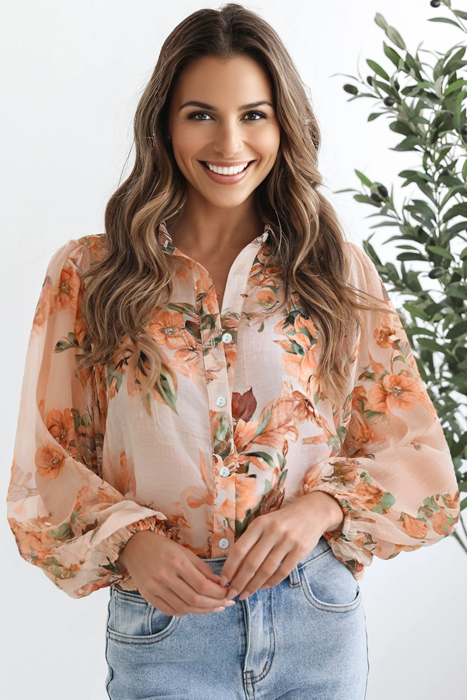 HIDDEN GEMS | Floral Puff Sleeve Collared Shirt