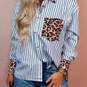  HIDDEN GEMS | Stripe Leopard Patchwork Button-Up Shirt