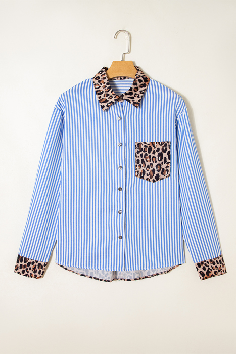 HIDDEN GEMS | Stripe Leopard Patchwork Button-Up Shirt