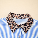  HIDDEN GEMS | Stripe Leopard Patchwork Button-Up Shirt
