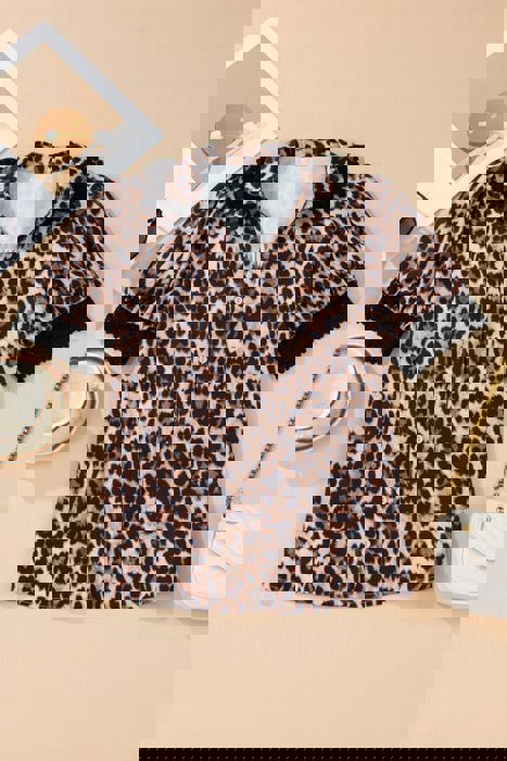 Madeline Leopard and Lace Buttoned Blouse