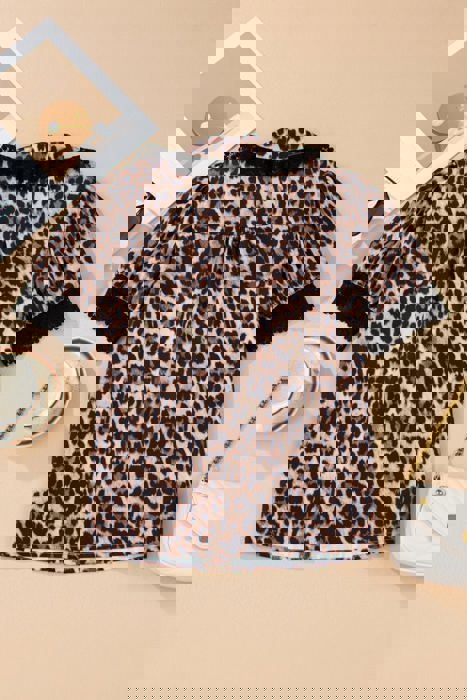 Madeline Leopard and Lace Buttoned Blouse