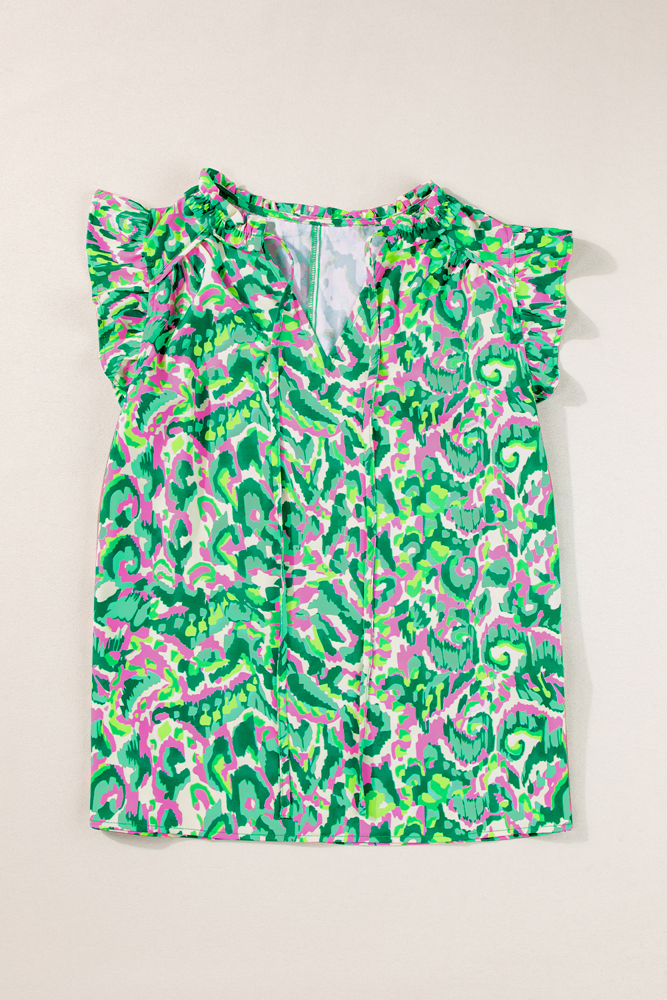 The Everly Abstract Ruffle Top