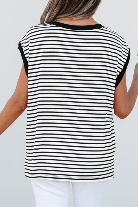 HIDDEN GEMS Stripe Contrasting Top w/Pocket