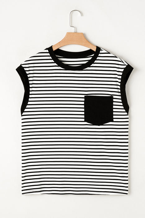 HIDDEN GEMS Stripe Contrasting Top w/Pocket