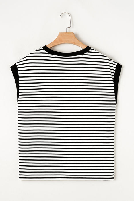 HIDDEN GEMS Stripe Contrasting Top w/Pocket