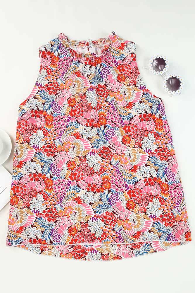 SALE! Floral Frilled Neck Tank Top