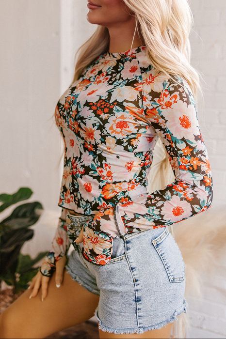 HIDDEN GEMS | Floral Mesh Long Sleeve Top